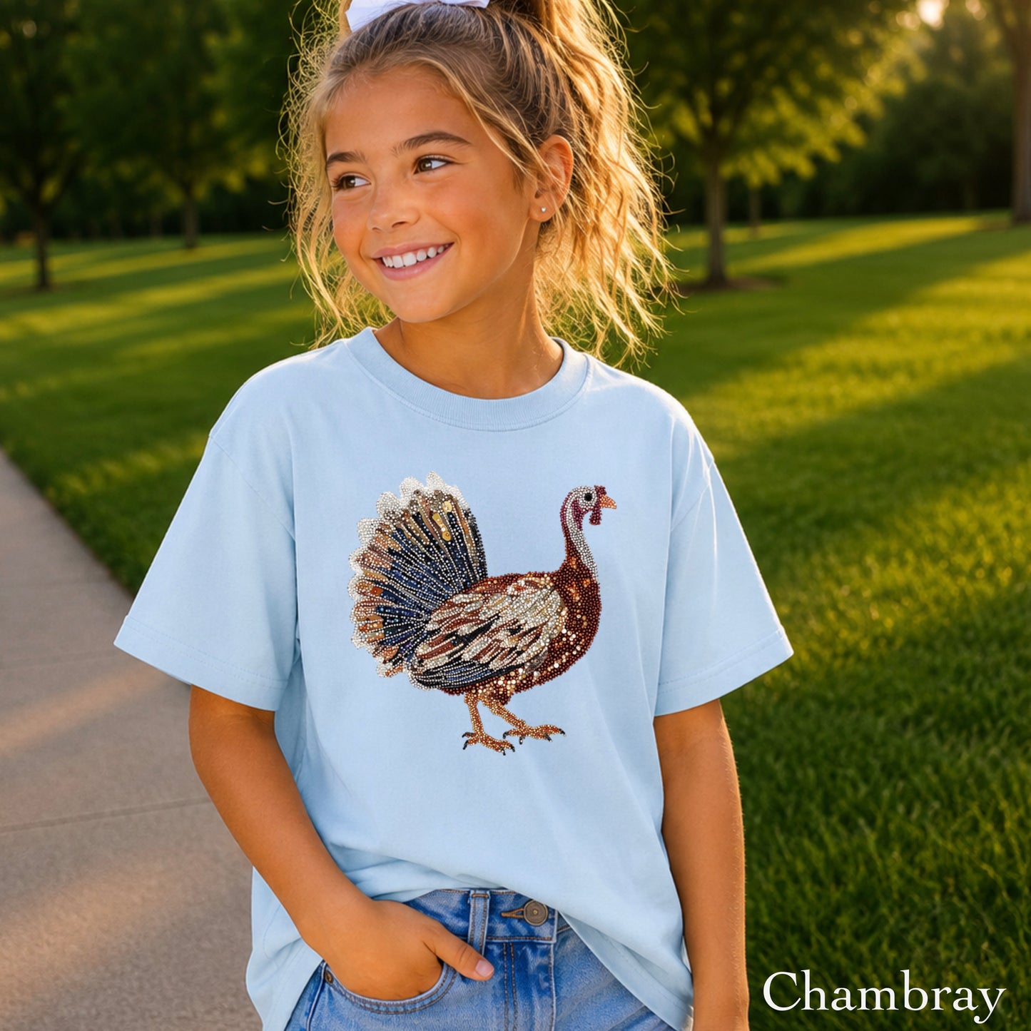 Faux Rhinestone Turkey Youth Comfort Color T-Shirt