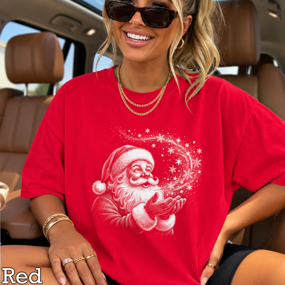 Santa Snowflake Christmas Comfort Color Graphic Tee