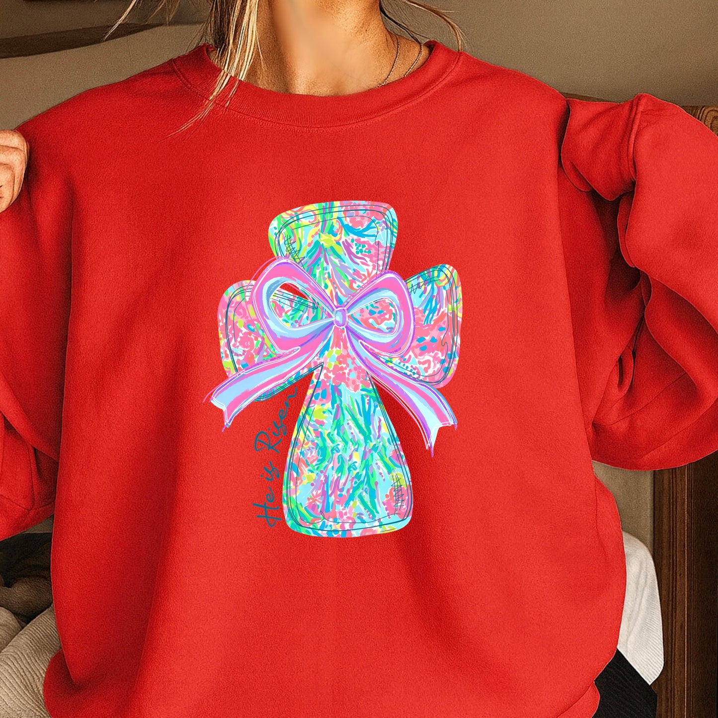 He Is Risen Cross Easter Crewneck Sweatshirt