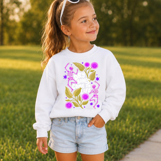 Dry Bones Come To Life White Lettering Youth Crewneck Sweatshirt