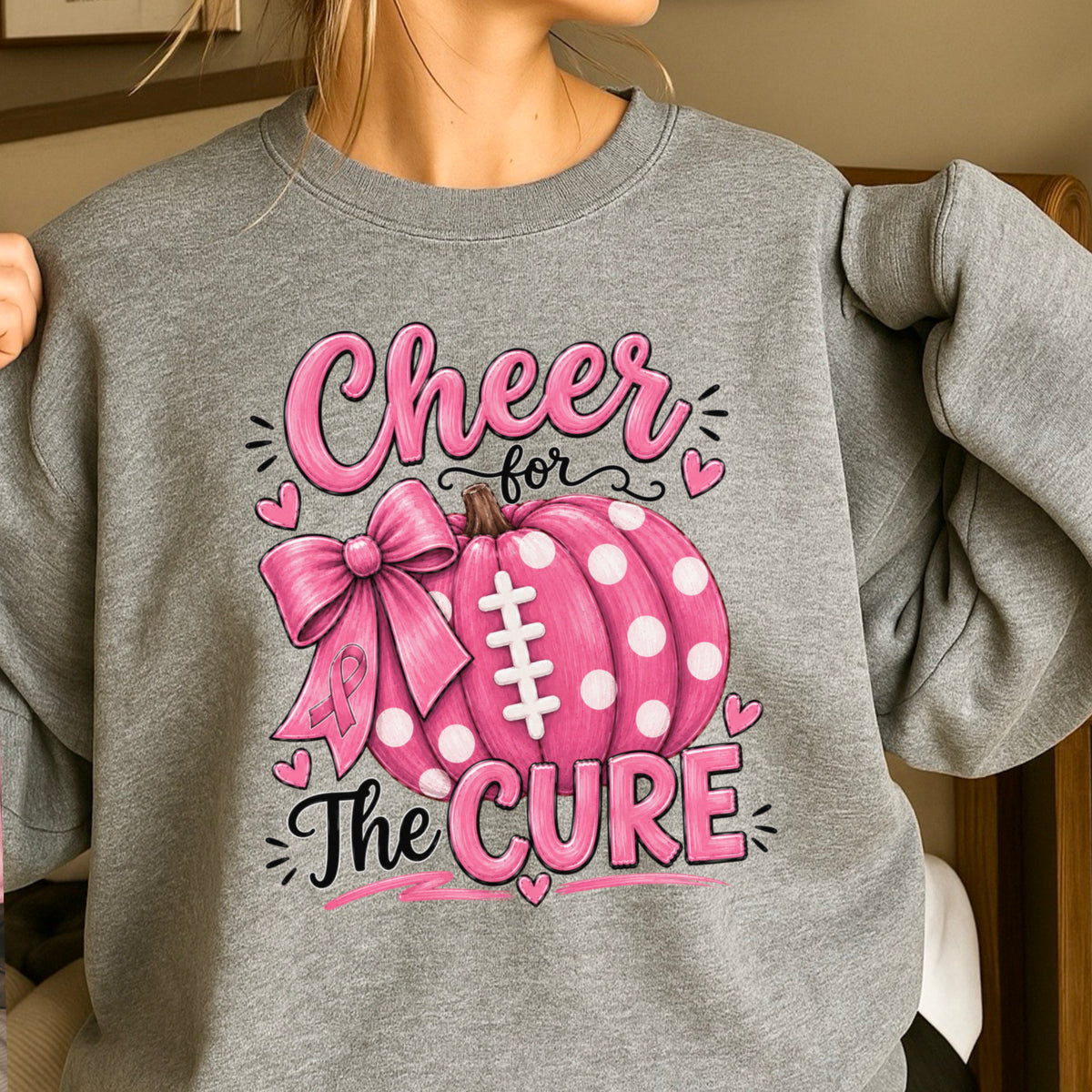 Cheer For The Cure Breast Cancer Crewneck Sweatshirt
