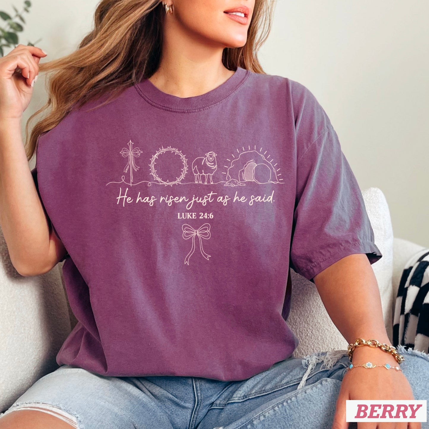He Is Risen Easter Comfort Color Graphic Tee