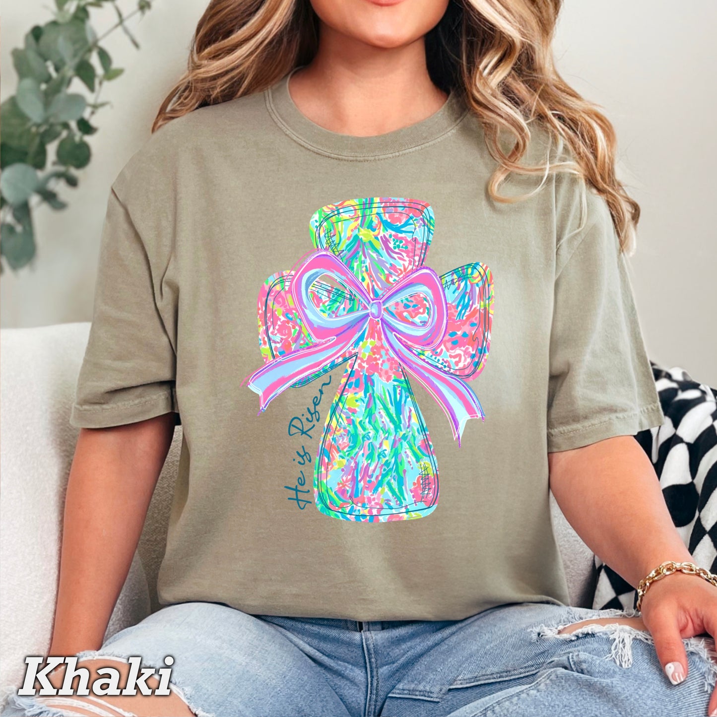 He Is Risen Cross Easter Comfort Color Graphic Tee