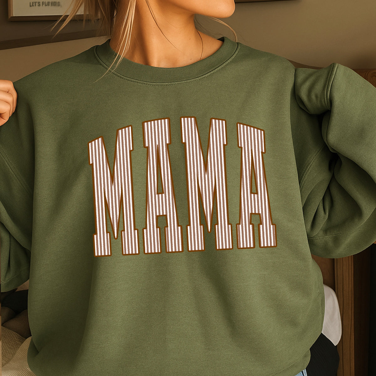 Mama Brown Seersucker Crewneck Sweatshirt