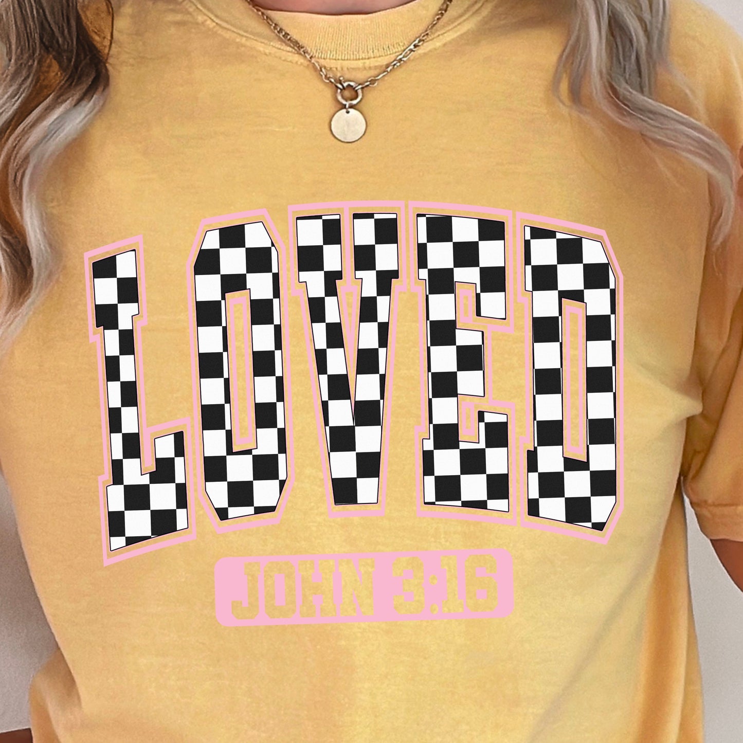 Checkered Loved John 3:16 Valentine’s Day Comfort Color Graphic Tee
