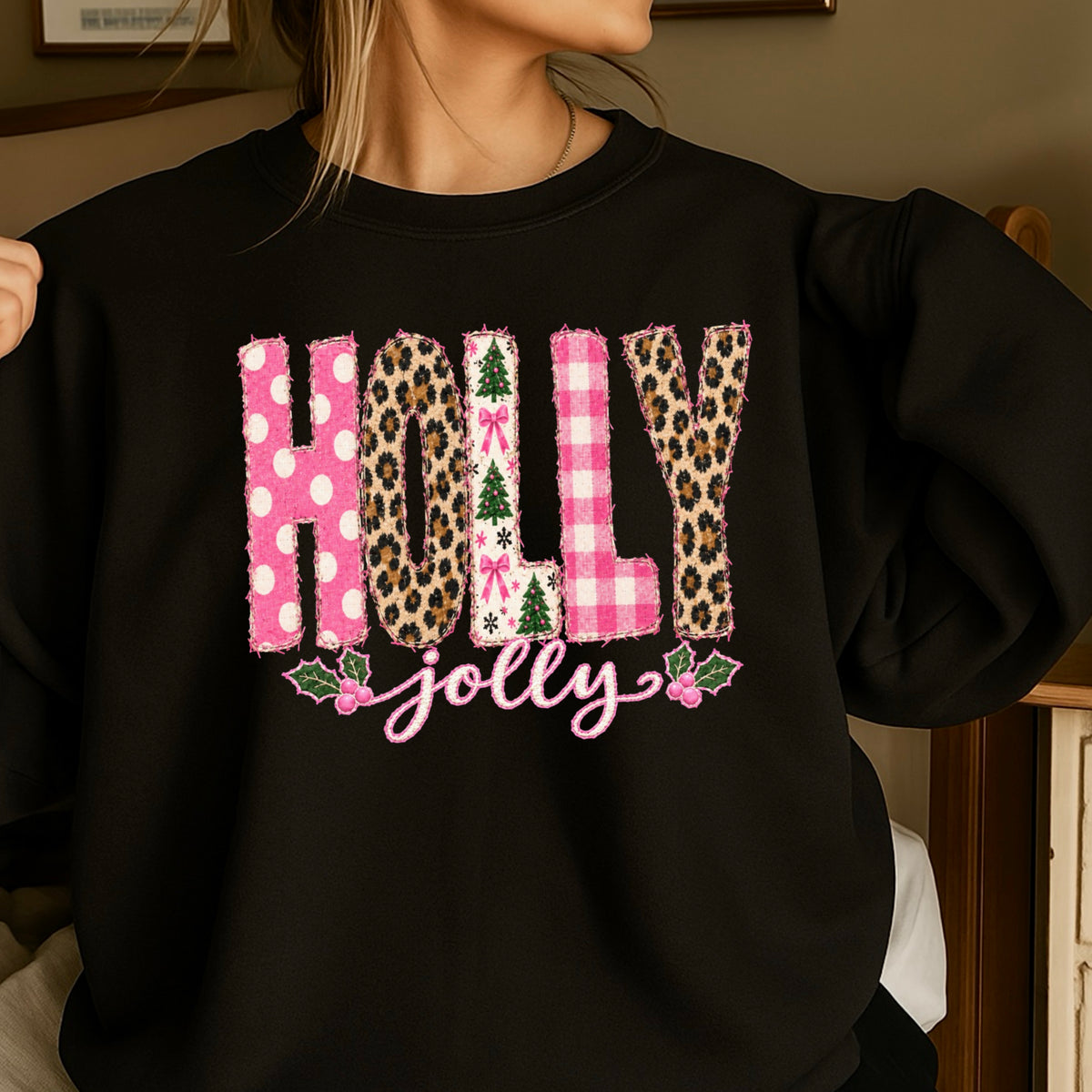 Leopard Holly Jolly Christmas Crewneck Sweatshirt