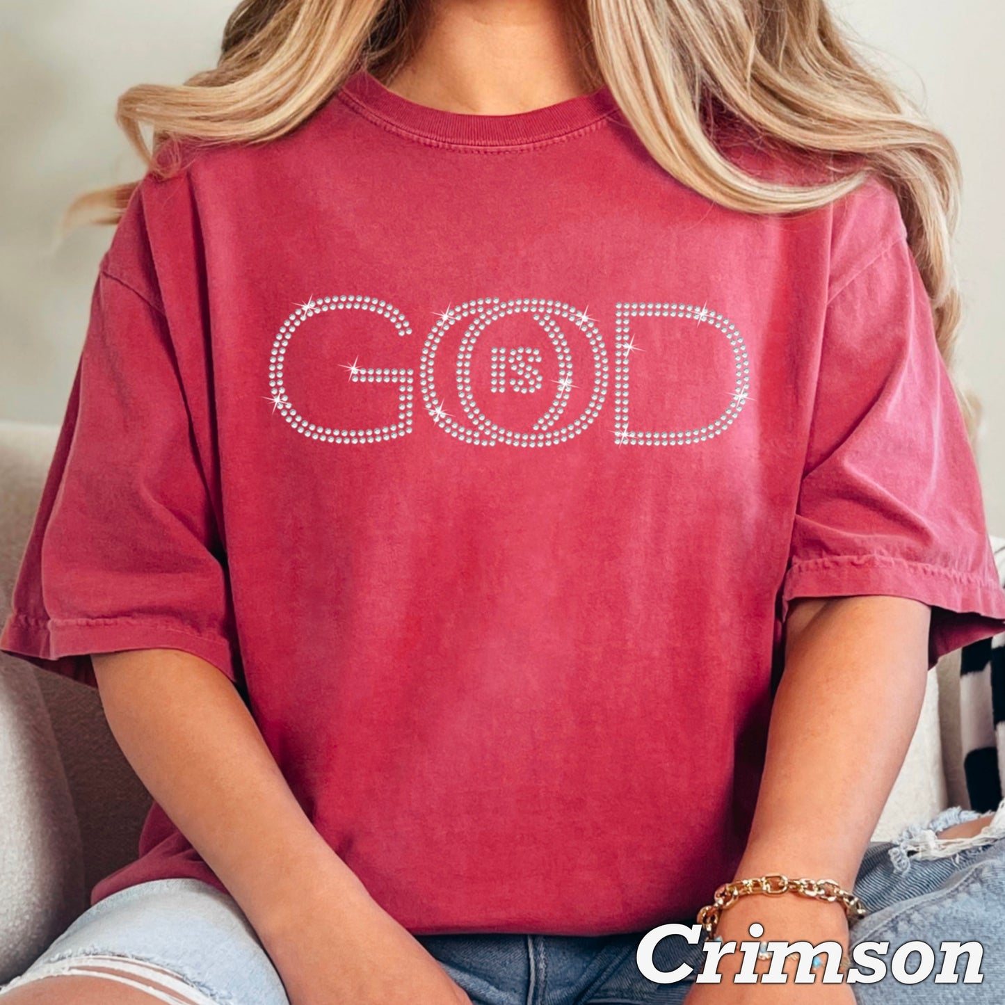 God Is Good Comfort Color Rhinestone Tee