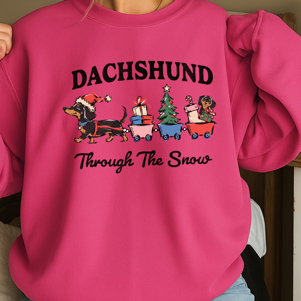 Dachshund Through the Snow Christmas Crewneck Sweatshirt