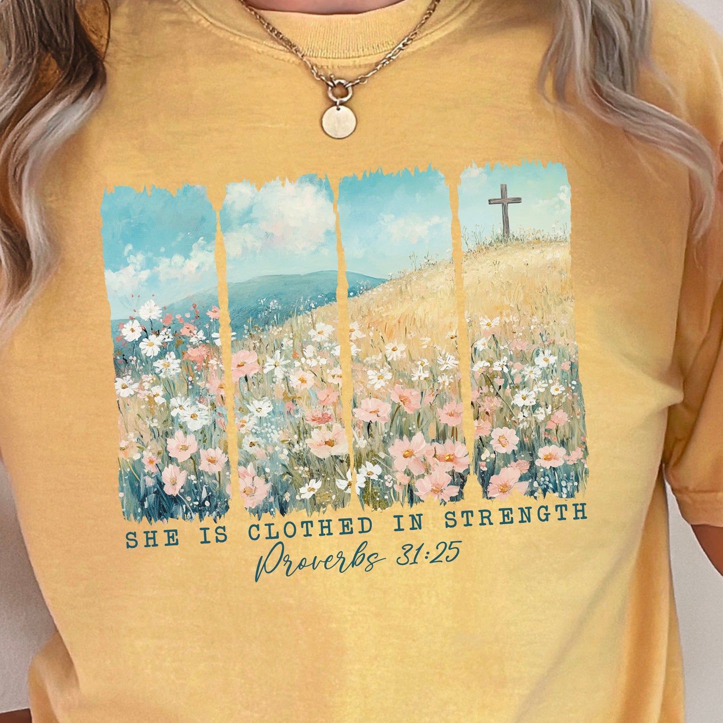 She Is Clothed In Strength Christian Comfort Color Graphic Tee