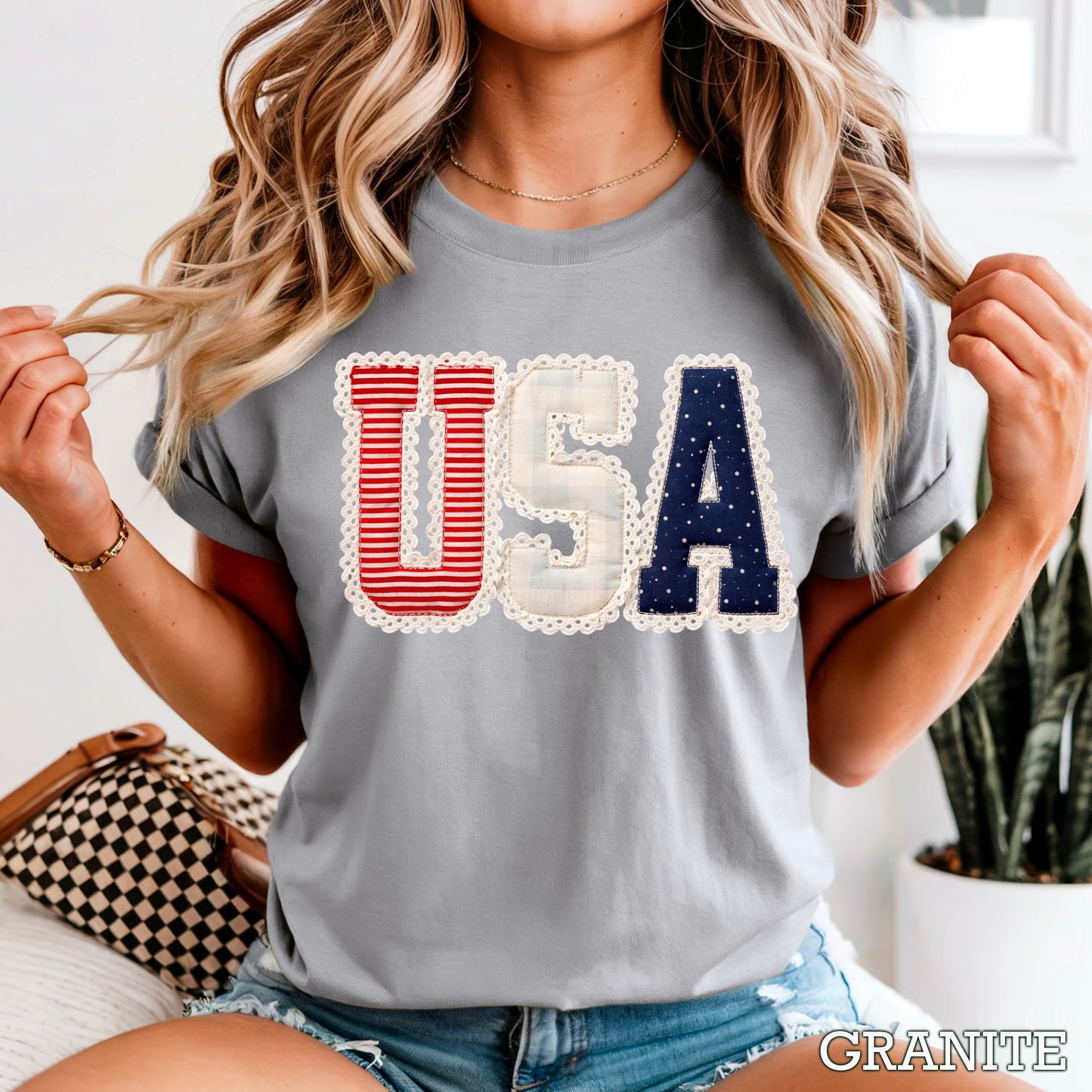 USA Quilted Lace Comfort Color Graphic Tee