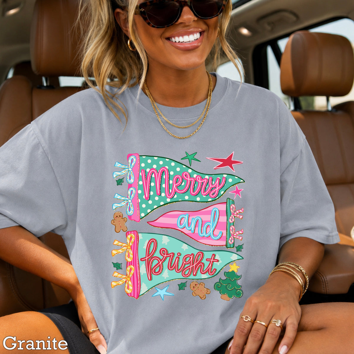 Merry And Bright Christmas Comfort Color Graphic Tee
