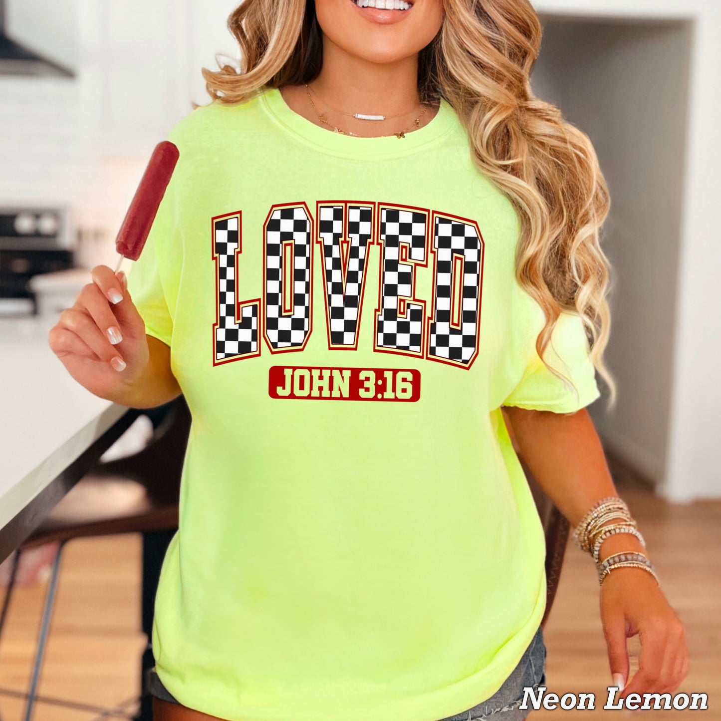 Checkered Loved John 3:16 Valentine’s Day Comfort Color Graphic Tee