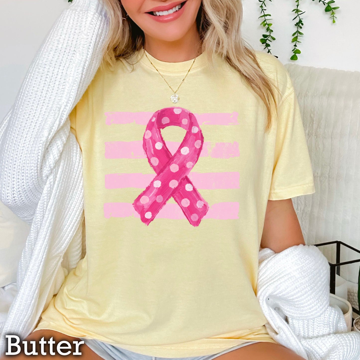 Breast Cancer Awareness Ribbon Comfort Color Graphic Tee