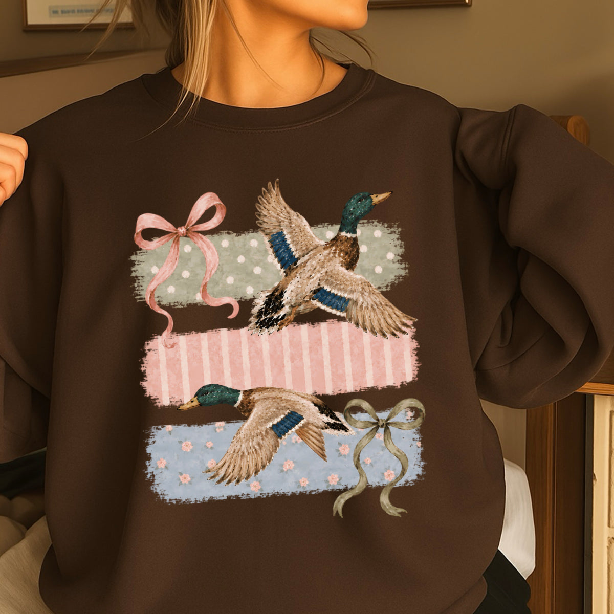 Mallard Ducks & Bows Crewneck Sweatshirt