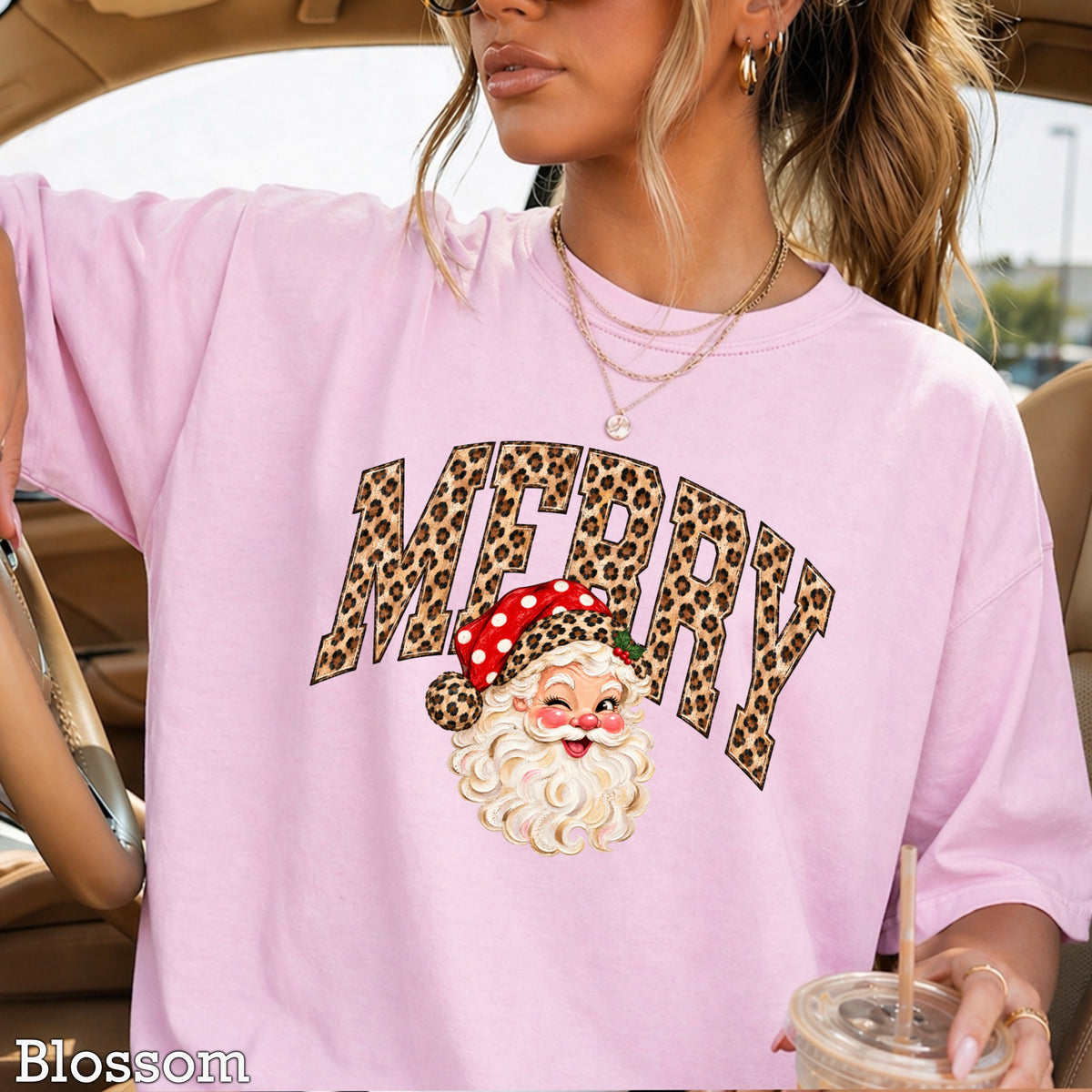 Leopard Merry Christmas Comfort Color Graphic Tee