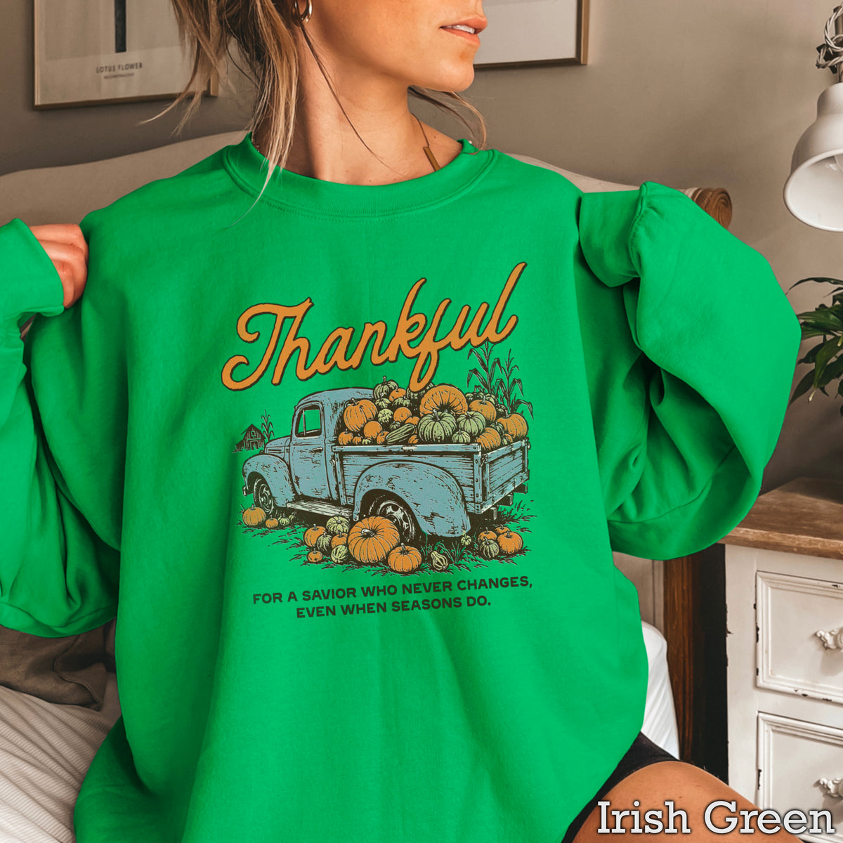 Thankful For A Savior Thanksgiving Crewneck Sweatshirt
