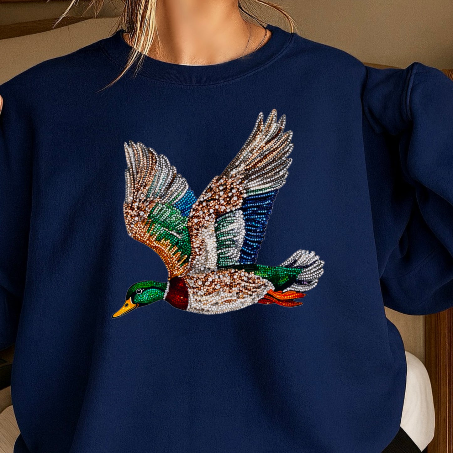 Faux Rhinestone Mallard Duck Crewneck Sweatshirt