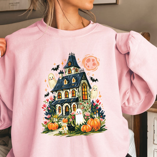 Haunted House Halloween Crewneck Sweatshirt