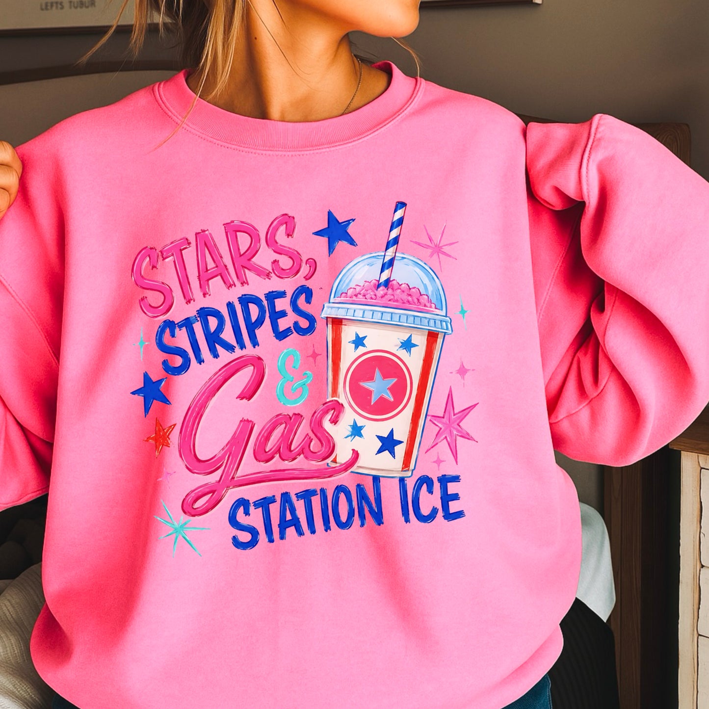 Stars Stripes And Gas Station Ice Crewneck Sweatshirt