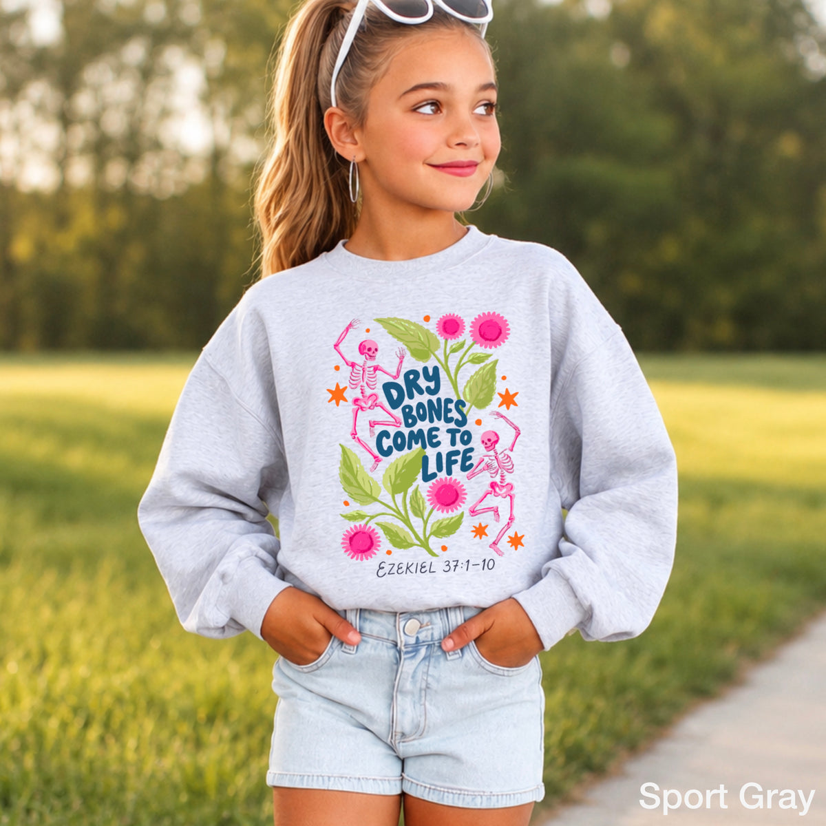 Dry Bones Come To Life Navy Lettering Youth Crewneck Sweatshirt