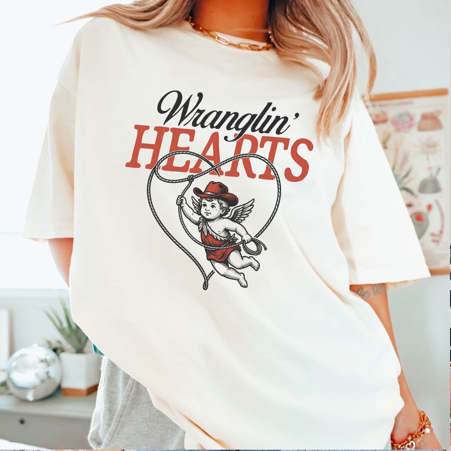 Wranglin Hearts Valentine’s Day Comfort Color Graphic Tee