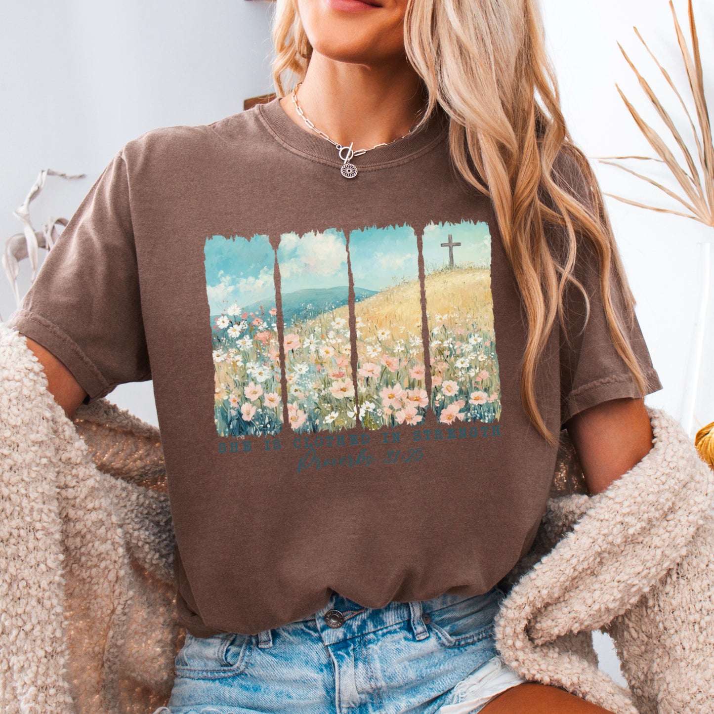 She Is Clothed In Strength Christian Comfort Color Graphic Tee