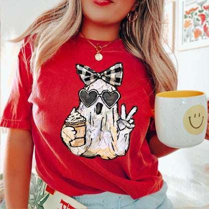 Preppy Ghost Halloween Comfort Color Graphic Tee
