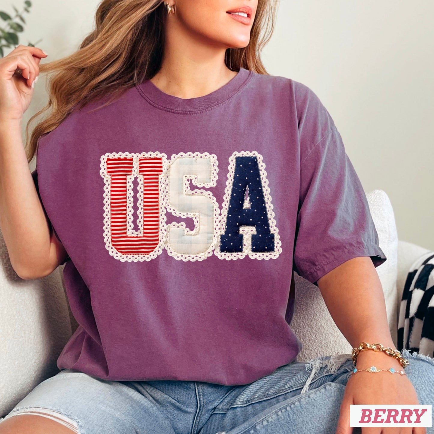 USA Quilted Lace Comfort Color Graphic Tee