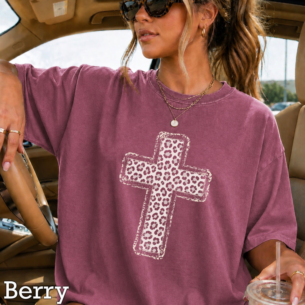 Snow Leopard Cross Christian Comfort Color Graphic Tee