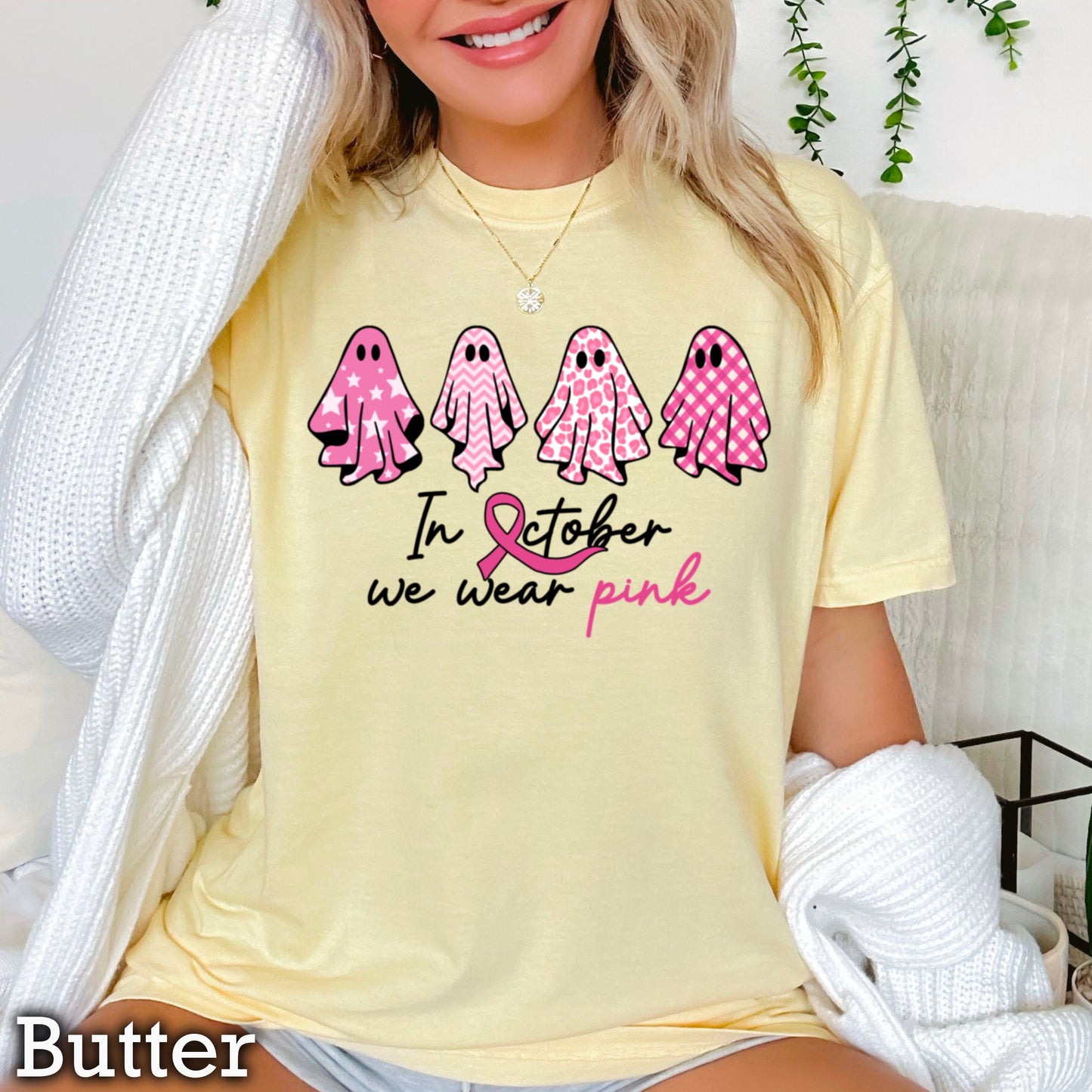 In October We Wear Pink Comfort Color Graphic Tee