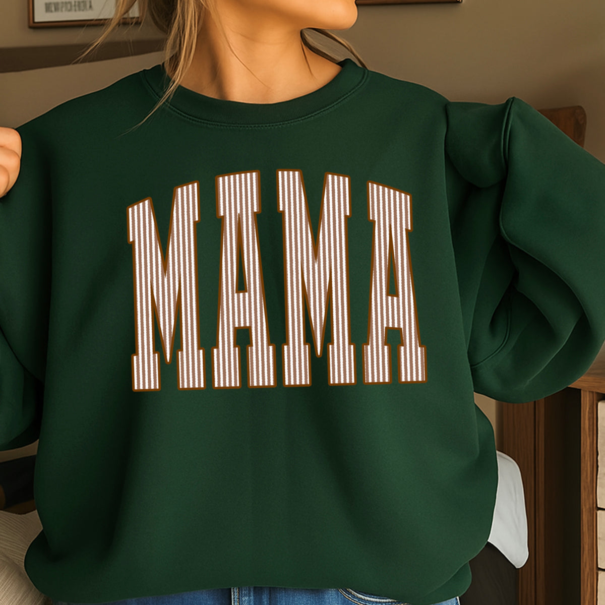 Mama Brown Seersucker Crewneck Sweatshirt
