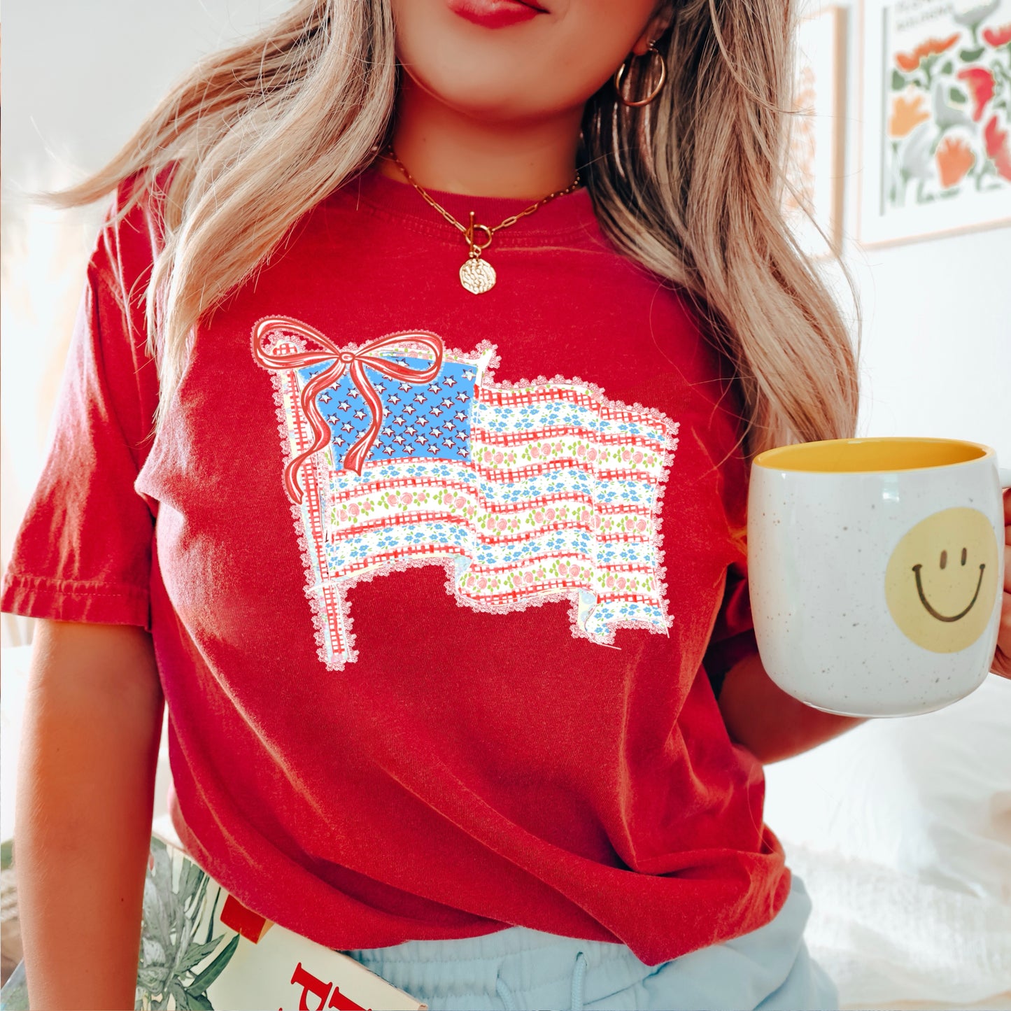 American Lace Flag Comfort Color Graphic Tee