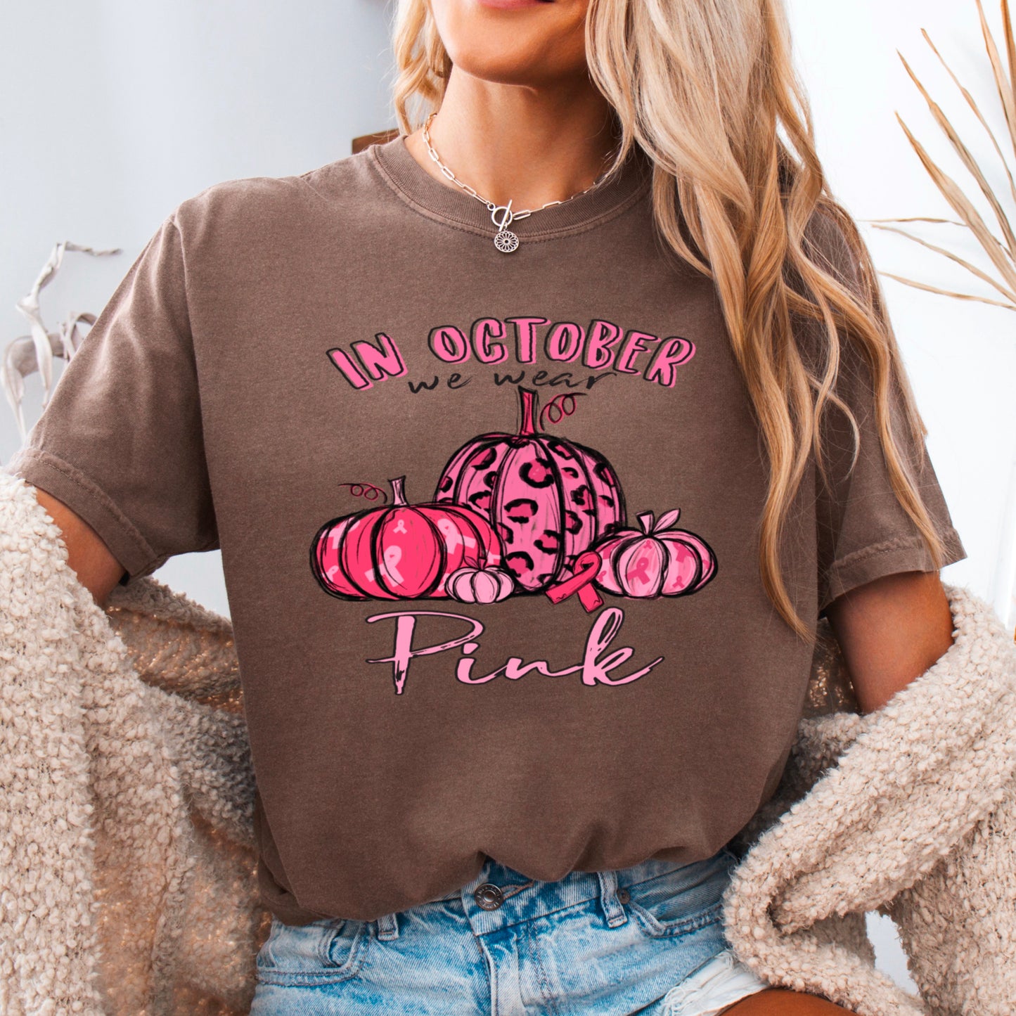 In October We Wear Pink Cancer Comfort Color Graphic Tee