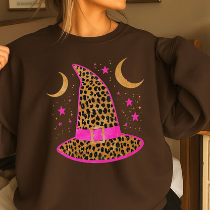 Leopard Witches Hat Halloween Crewneck Sweatshirt