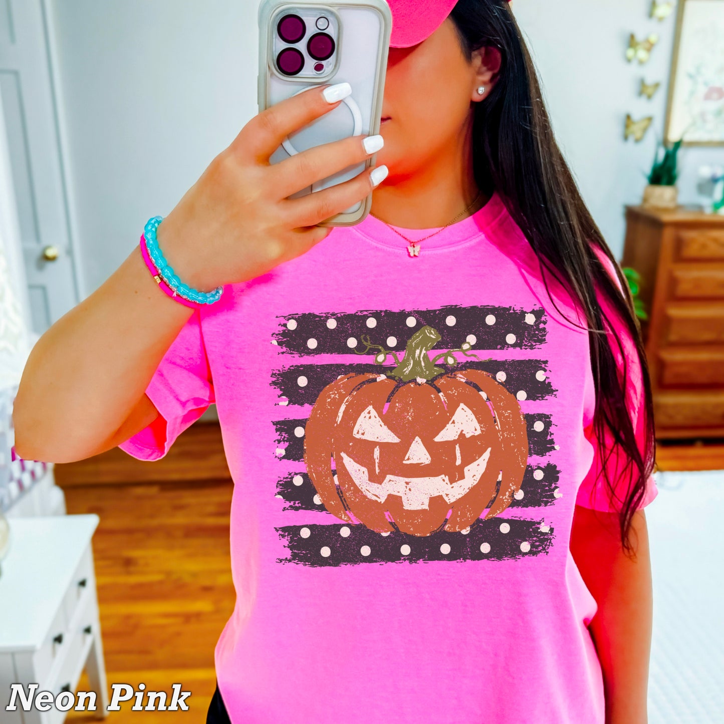 Polka Dot Pumpkin Halloween Comfort Color Graphic Tee