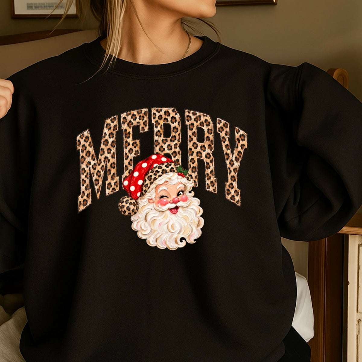 Leopard Merry Christmas Crewneck Sweatshirt