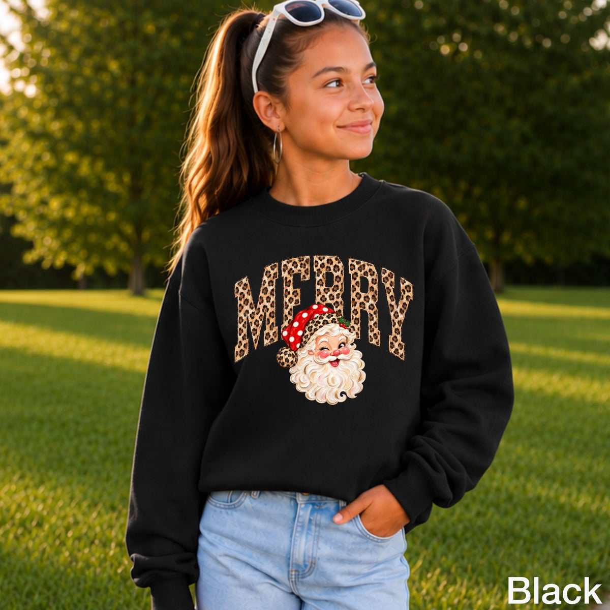 Leopard Merry Christmas Youth Crewneck Sweatshirt