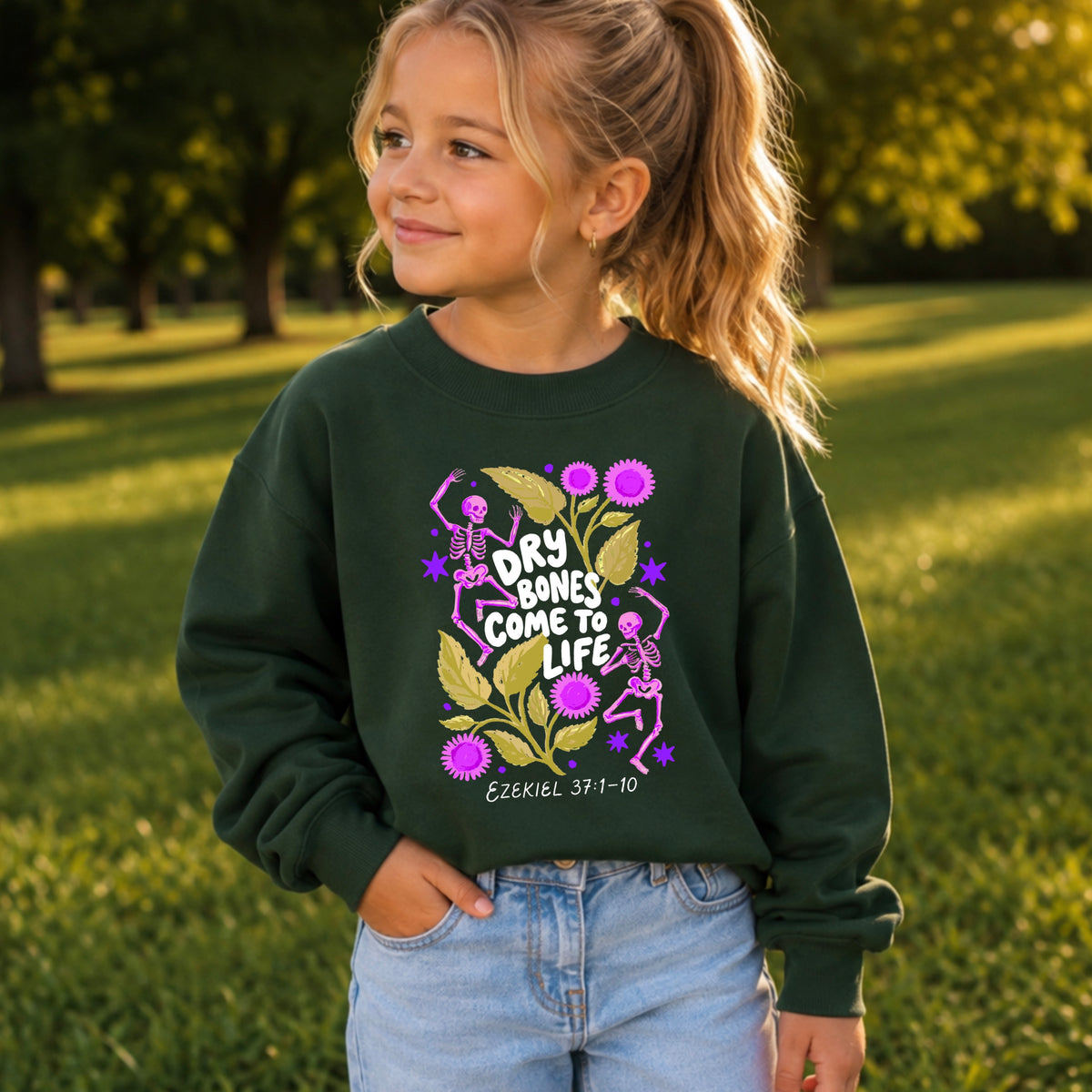 Dry Bones Come To Life White Lettering Youth Crewneck Sweatshirt