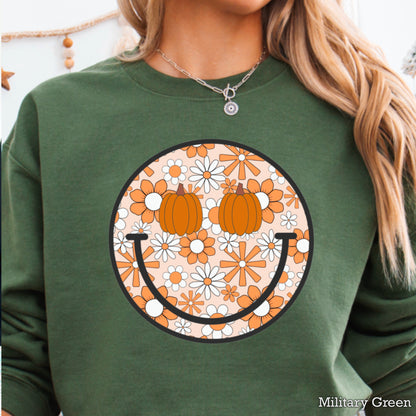 Floral  Face Pumpkin Crewneck Sweatshirt