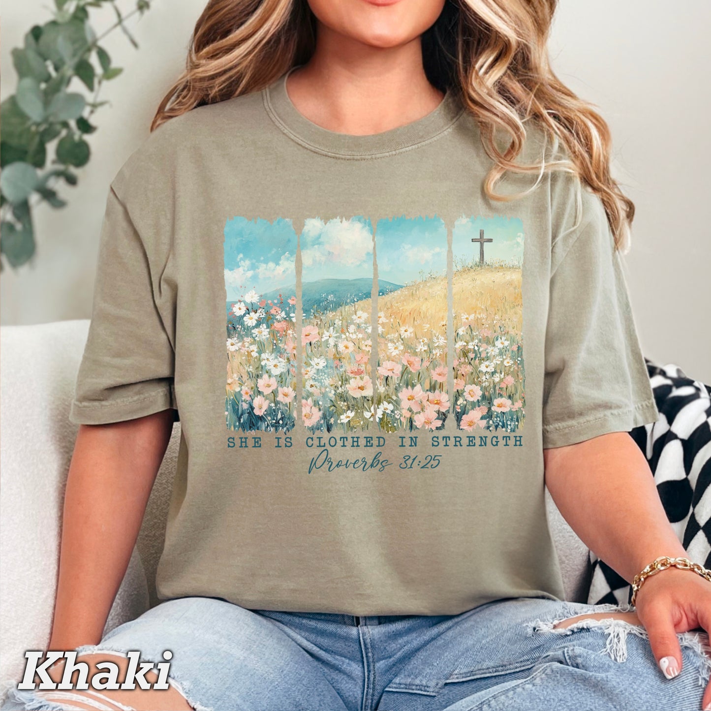 She Is Clothed In Strength Christian Comfort Color Graphic Tee