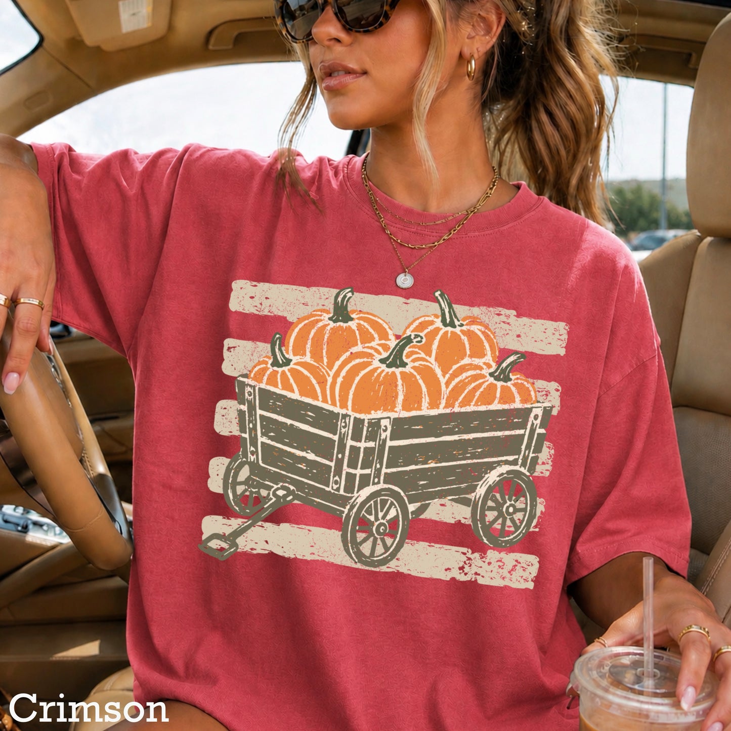 Pumpkin Wagon Fall Comfort Color Graphic Tee