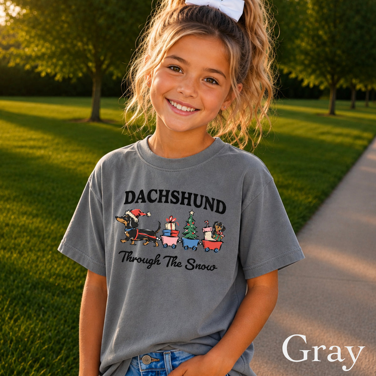 Dachshund Through The Snow Christmas Youth Comfort Color T-Shirt