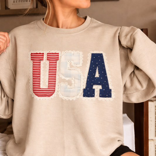 USA Quilted Lace Crewneck Sweatshirt