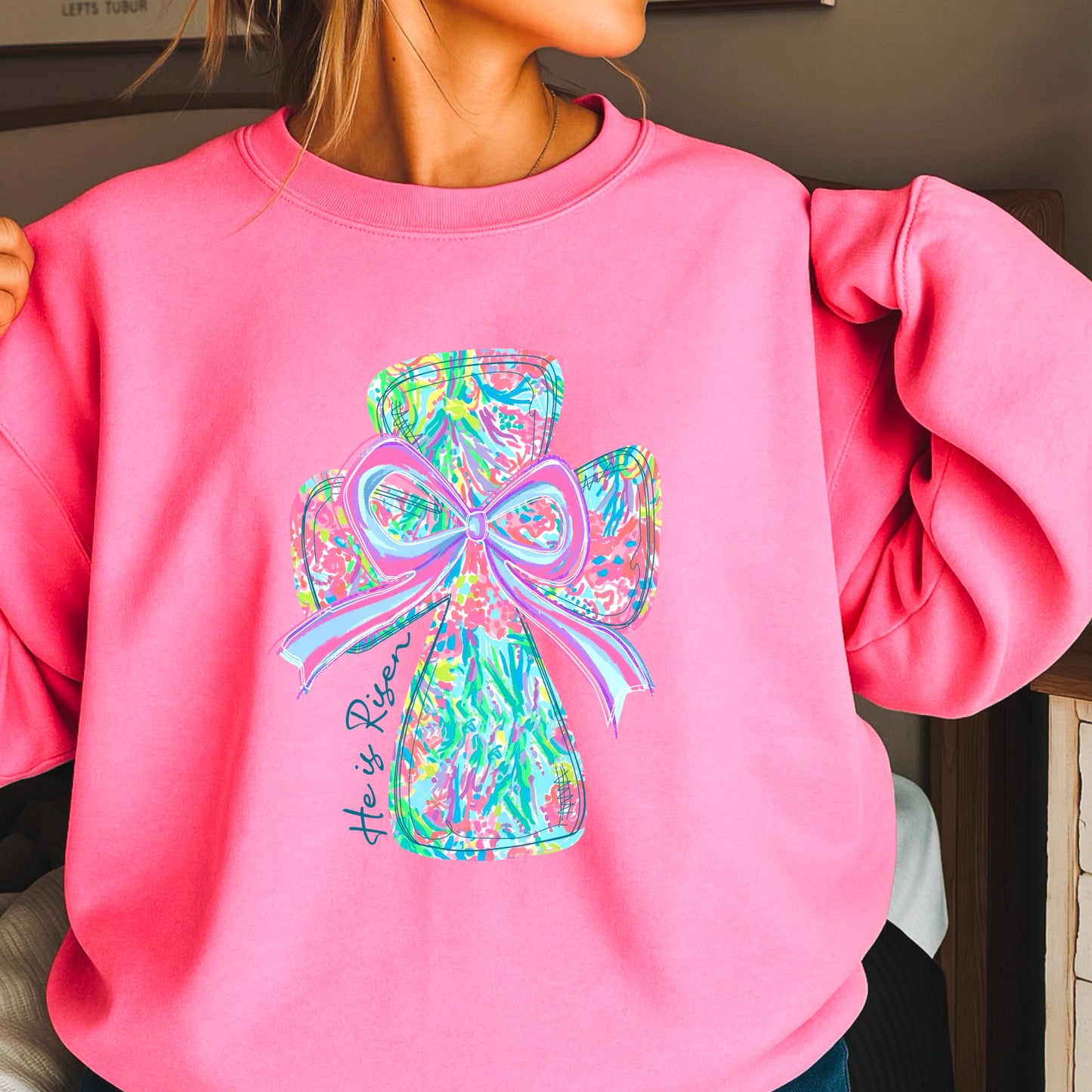 He Is Risen Cross Easter Crewneck Sweatshirt