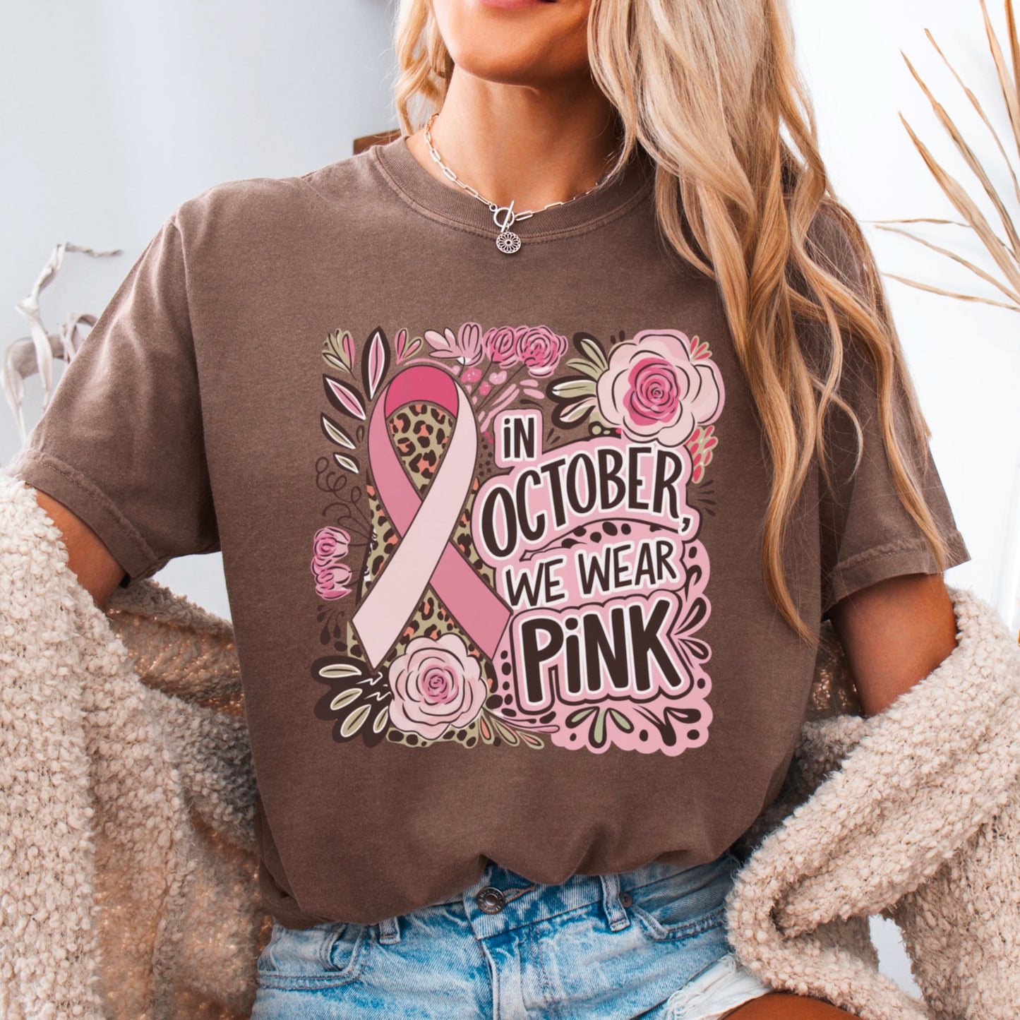 In October We Wear Pink Cancer Comfort Color Graphic Tee