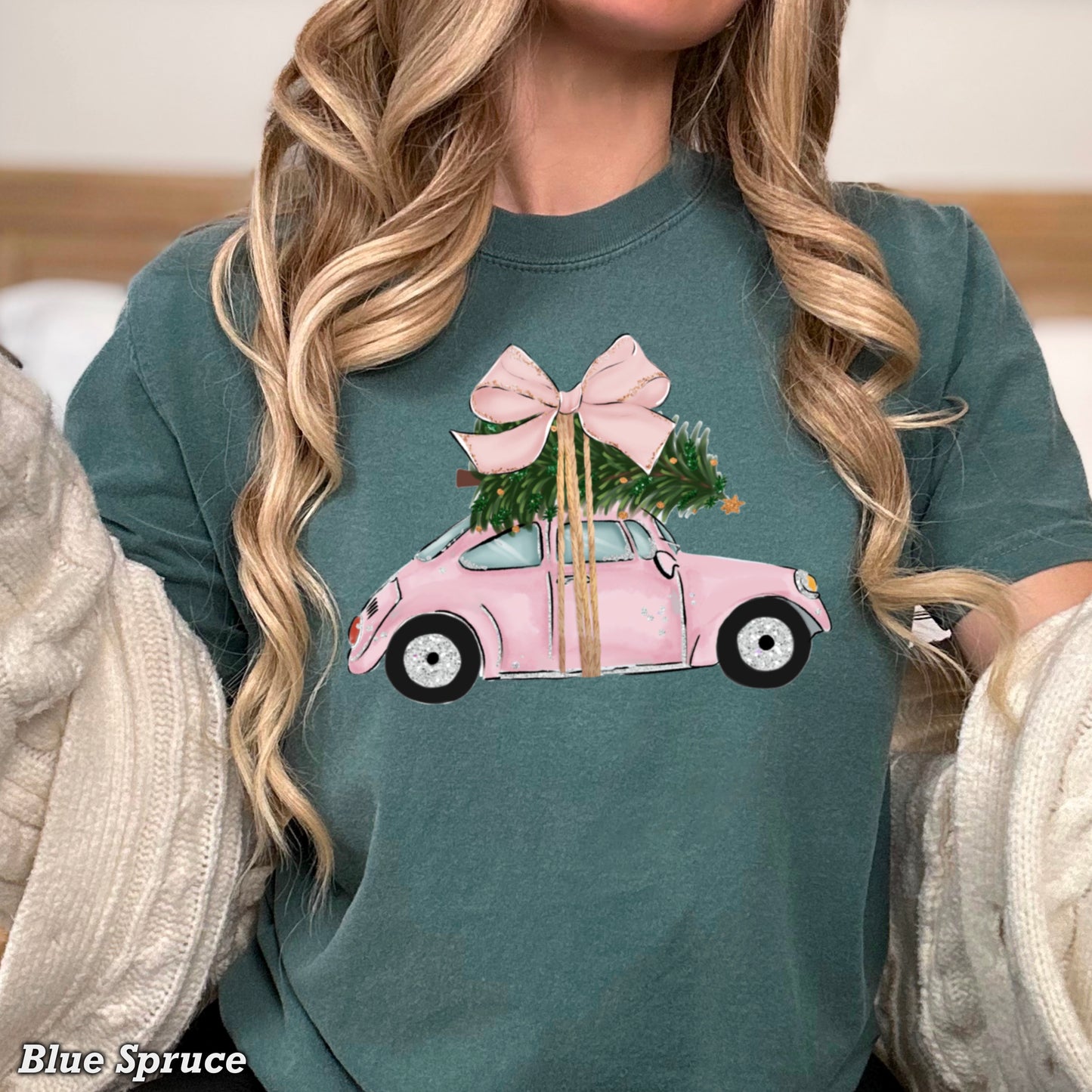 Pink Christmas Car Comfort Color Graphic Tee