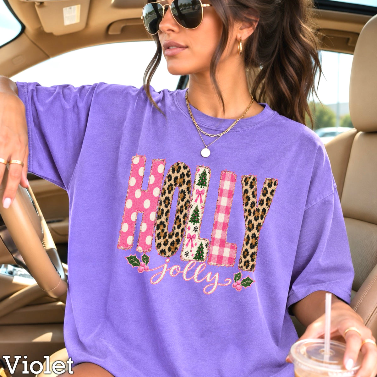 Leopard Holly Jolly Christmas Comfort Color Graphic Tee