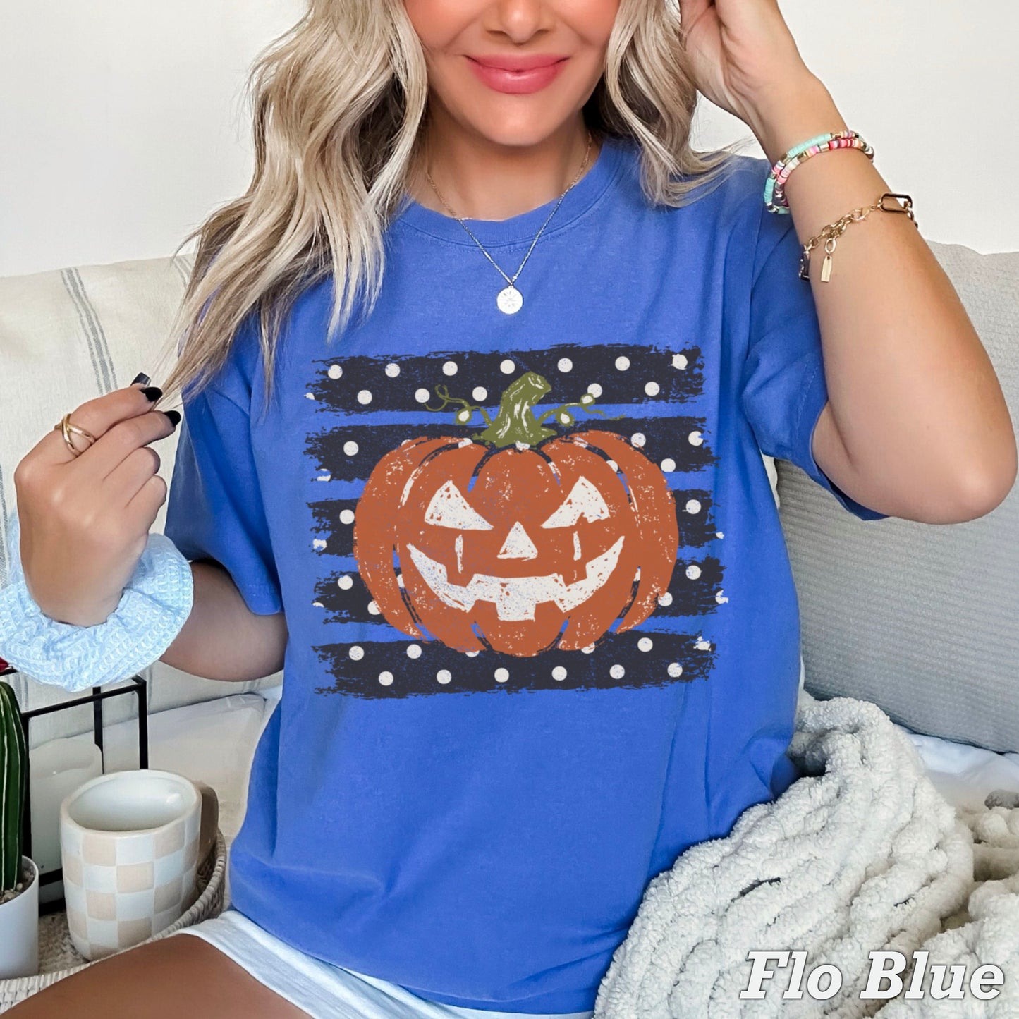 Polka Dot Pumpkin Halloween Comfort Color Graphic Tee