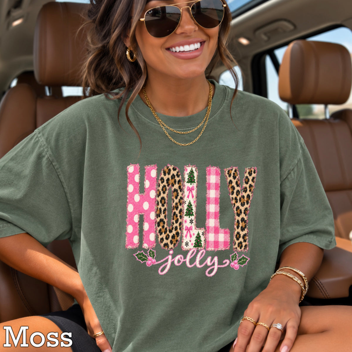 Leopard Holly Jolly Christmas Comfort Color Graphic Tee