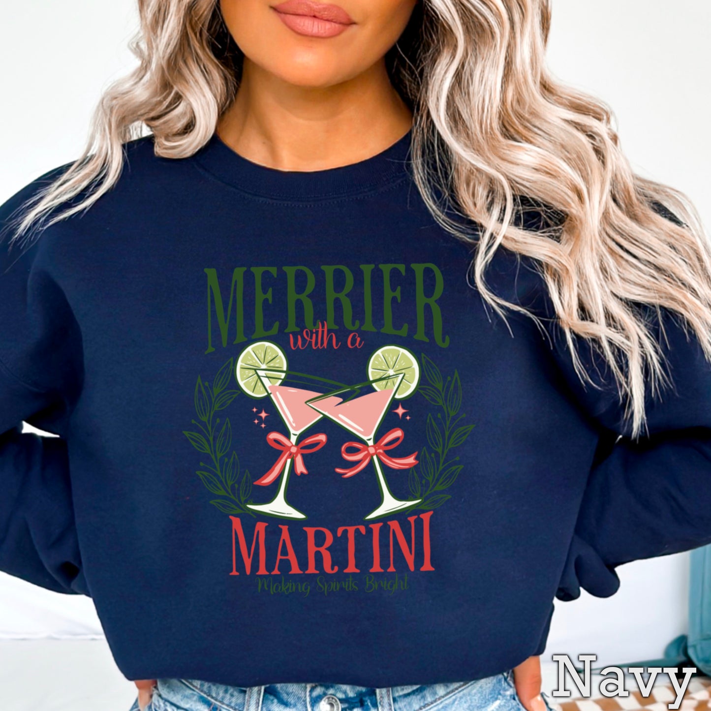 Merrier With A Martini Christmas Crewneck Sweatshirt